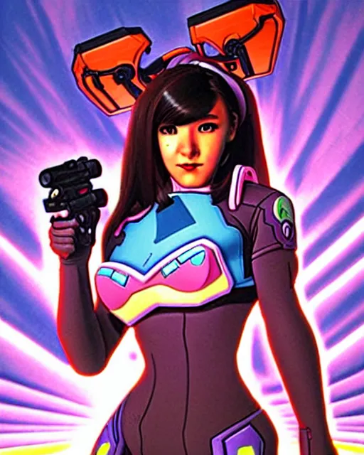 Image similar to d. va from overwatch, comic book cover, in the style of richard corben