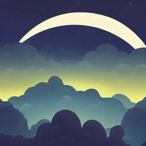 Image similar to a moon shining behind a cloudy night, cool color palette, matte painting in the style of studio ghibli