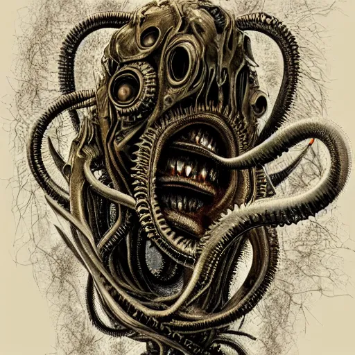 Prompt: portrait of a lovecraftian eldritch horror, centered, h. r. giger, highly detailed, high definition, 8 k, trending on artstation w 1 0 8 0 h 1 9 2 0 n - 9