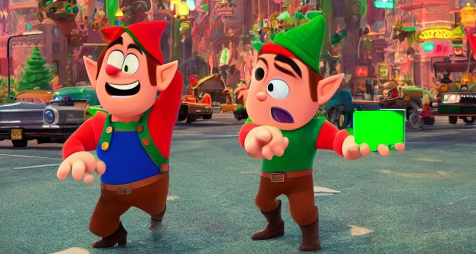 Image similar to Tingle from Zelda in a still from Wreck it Ralph