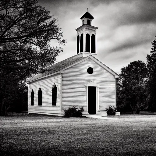 Image similar to picture of an old wooden white church, 1 9 th century southern gothic scene, made by chris friel