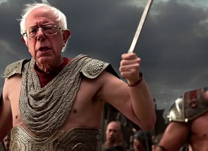 Image similar to film still of bernie sanders as leonidas in 3 0 0 movie, 8 k