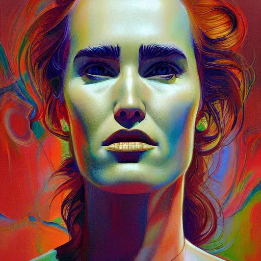 Prompt: Fractal portrait of Jennifer Connelly, very coherent, painted by Edward Hopper, Wayne Barlowe, painted by James Gilleard, airbrush, art by JamesJean