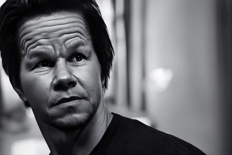 Prompt: mark wahlberg as matt daemon, all faces are distorted contorted, shock, repulsion, disgust, frustration, annoyance, laughter, smirk, snicker, cinematic still, movie still, long lens, shallow depth of field, bokeh, anamorphic lens flare, 8 k