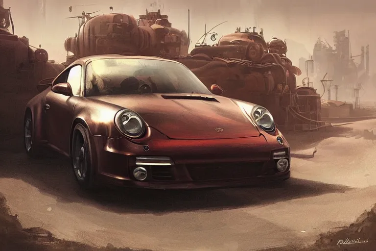 Image similar to dieselpunk porsche 911, highly detailed, digital painting, artstation, concept art, sharp focus, illustration, art by raphael lacoste and greg rutkowski