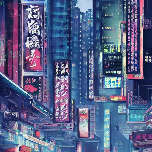 Image similar to oriental painting of cyberpunk hong kong in the year 2 0 4 7