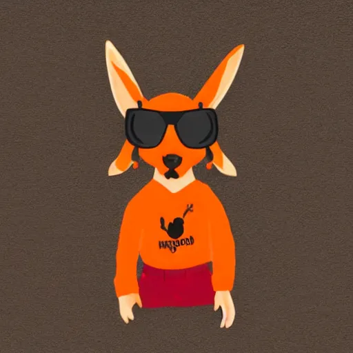 Prompt: a kangaroo wearing an orange hoodie and sunglasses