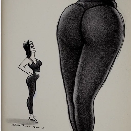 Image similar to milt kahl sketch of thick cuban girl wearing black yoga pants