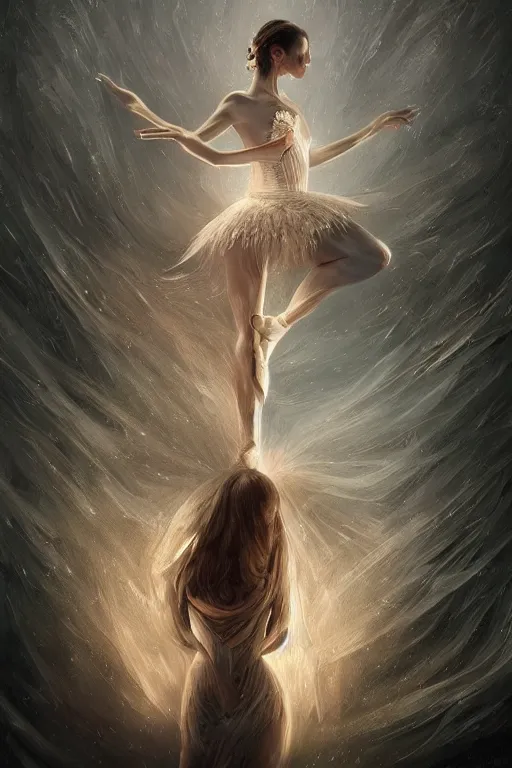 Image similar to prima ballerina, gorgeous, ethereal, intricate, elegant, volumetric lighting, nature scenery, digital painting, highly detailed, artstation, sharp focus, illustration, concept art, clive barker