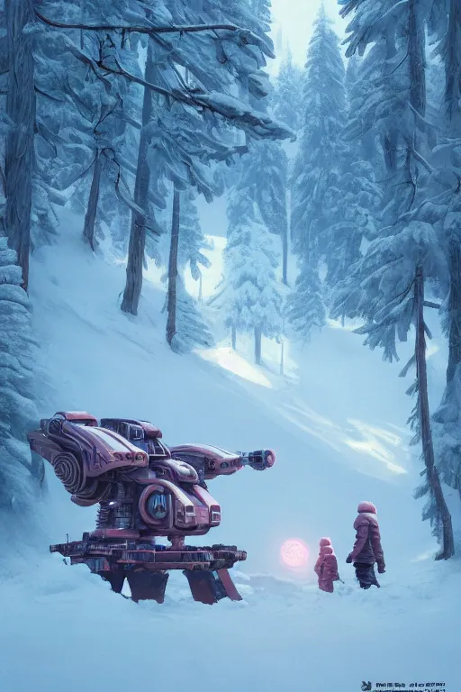 Prompt: mech at snow in finland, highly detailed, scifi, fantasy, highly detailed, digital painting, trending on artstation, concept art, sharp focus, illustration, global illumination, shaded, art by simon stalenhag