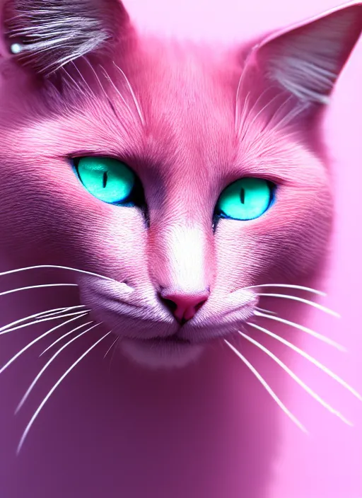Prompt: photo of a pink cat with blue eyes 4k, high details, trending on Artstation