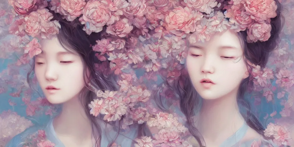 Image similar to breathtaking detailed concept art painting pattern blend of flowers and girls, by hsiao - ron cheng and soey milk, bizarre compositions, exquisite detail, pastel colors, 8 k