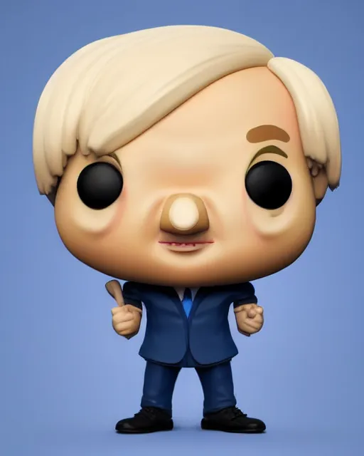 Image similar to full body 3d render of funko pop boris johnson as a funko pop, studio lighting, white background, blender, trending on artstation, 8k, highly detailed