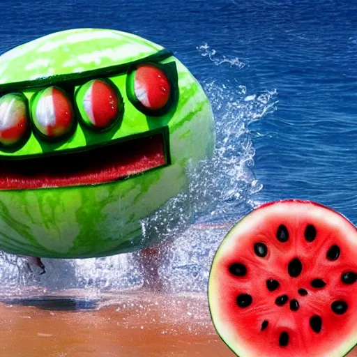 Prompt: watermelon creature made of water melons running away from the police, watermelon, watermelon, police body cam footage, blurry footage