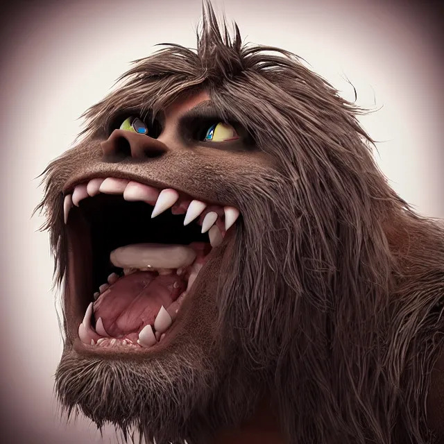 Image similar to perfectly centered portrait, happy hairy monster, candid photography, by anne stokes, highly detailed, unreal engine 5