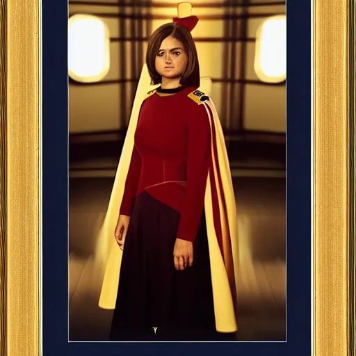 Prompt: a beautiful full body photograph of younger jenna coleman as a star fleet officer from star trek next generation, full dress uniform, symmetrical face, extreme realism and detail, 8 k, completely framed, direct lighting, 3 5 mm photo, photorealistic, sharp focus