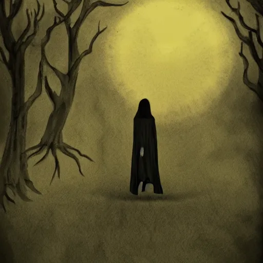 Image similar to silent dreaming of the dead, folk horror illustration
