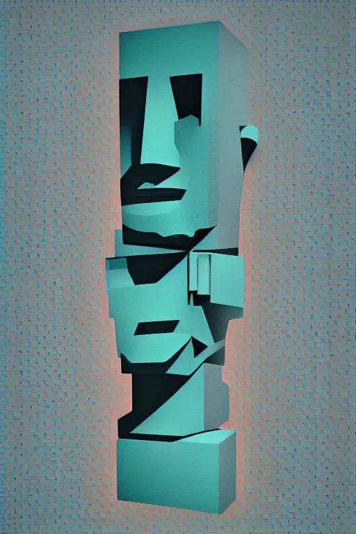 Image similar to cubist moai statue cutout digital illustration cartoon colorful beeple