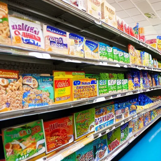 Image similar to cereal aisle in an underwater walmart