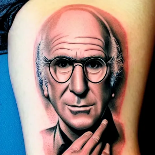 Image similar to tattoo design, stencil, larry david crying, dices surrounding by artgerm, artgerm, anime