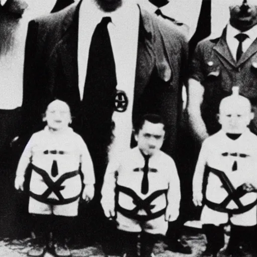 Prompt: despicable me minions standing next to adolf hitler, old photo, 4 k