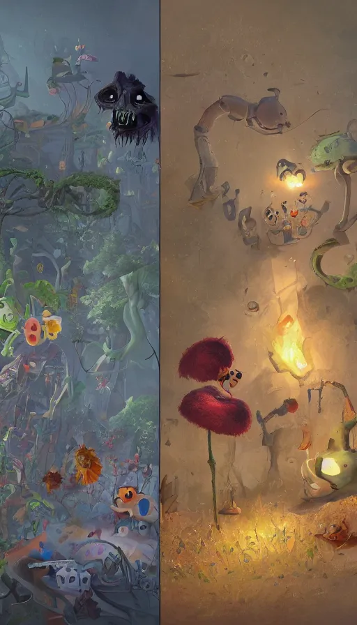 Image similar to life and death mixing together, by pixar concept artists