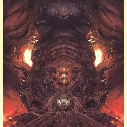 Image similar to 😈👹, rotary symmetrical, dynamic lighting, darker intense, detailed, by bambang nurdianshyah, garis edelweiss, roby dwi antono and dan mumford, ayami kojima, takato yamamoto, barclay shaw, karol bak, yukito kishiro, norman rockwell