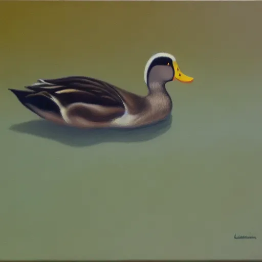 Prompt: a duck on the prowl oil painting luigi serafini