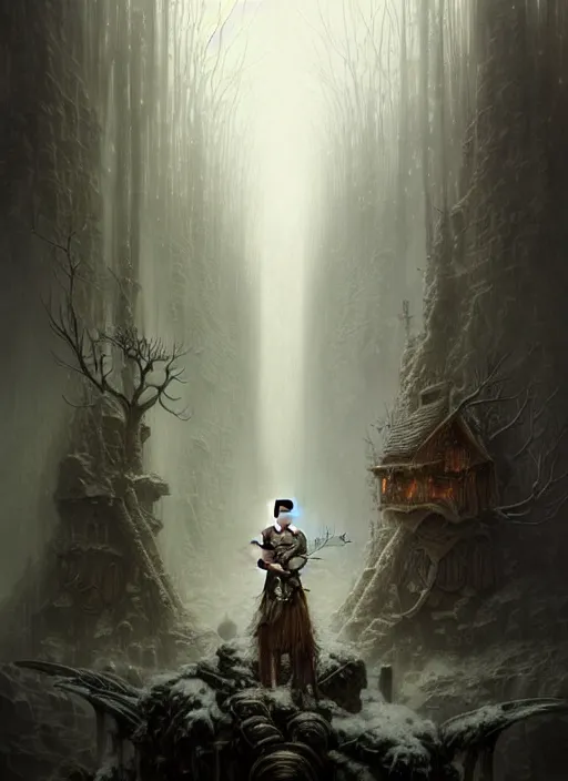 Image similar to portrait shot of snow elves in a scenic dystopian environment, intricate, elegant, highly detailed, centered, digital painting, artstation, concept art, smooth, sharp focus, illustration, artgerm, tomasz alen kopera, peter mohrbacher, donato giancola, joseph christian leyendecker, wlop, boris vallejo