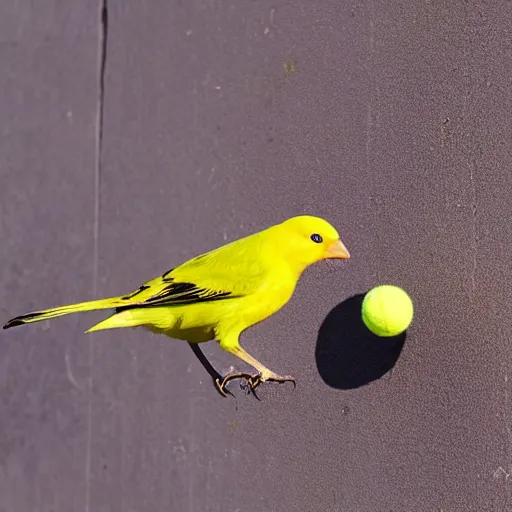 Image similar to photo of profile of cute yellow canary bird head with tennis ball body