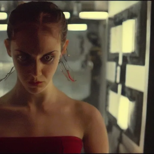 Image similar to movie still of cyborg girl, cinematic composition, cinematic light, criterion collection, by gaspar noe