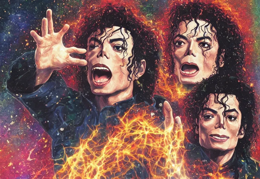 Prompt: a portrait of michael jackson with superpowers