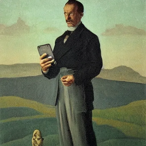 Image similar to Luigi doing selfie, artwork by Franz Sedlacek,
