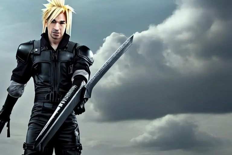 Prompt: live action film still of nathan fielder playing cloud strife in the new sci - fi movie