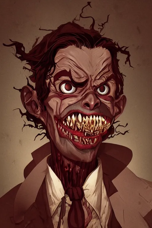Prompt: count chocula in sleepy hollow, full body, big two toned eyes, teeth gritted, horror, intricate details, cinematic, epic, realistic, anatomy, tomer hanuka, uplight, artstation, photorealistic, scary