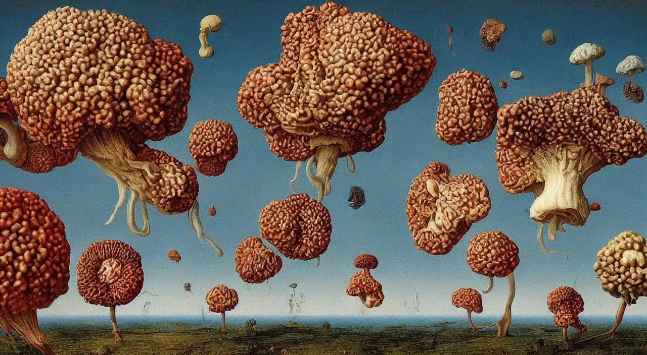 Image similar to a single colorful! ( lovecraftian ) fungus white! clear empty sky, a high contrast!! ultradetailed photorealistic painting by jan van eyck, audubon, rene magritte, agnes pelton, max ernst, walton ford, andreas achenbach, ernst haeckel, hard lighting, masterpiece