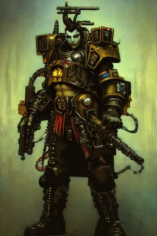 Image similar to full character portrait max mad cyberpunk warhammer 4 0 k, medic sapper not the pietra character design, painting by gaston bussiere, katsuya terada, wyeth, greg rutkowski, craig mullins, ( ( ( ( ( vermeer ) ) ) ) ), frank frazetta, mucha, tom of finland, trending on artstation