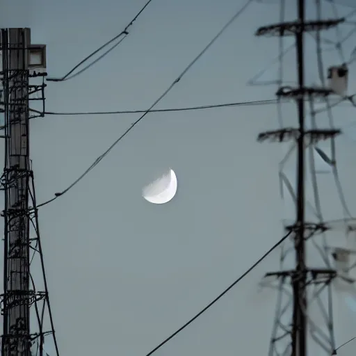 Image similar to photo of low moon behind power pole, telephoto lens