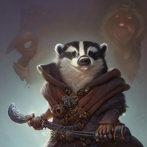 Image similar to a detailed portrait of a badger wizard, by justin gerard and greg rutkowski, digital art, realistic painting, dnd, character design, trending on artstation