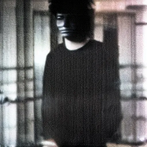 Prompt: 1980s film photograph of the first human to commune with the technological singularity, blurry, grainy, liminal