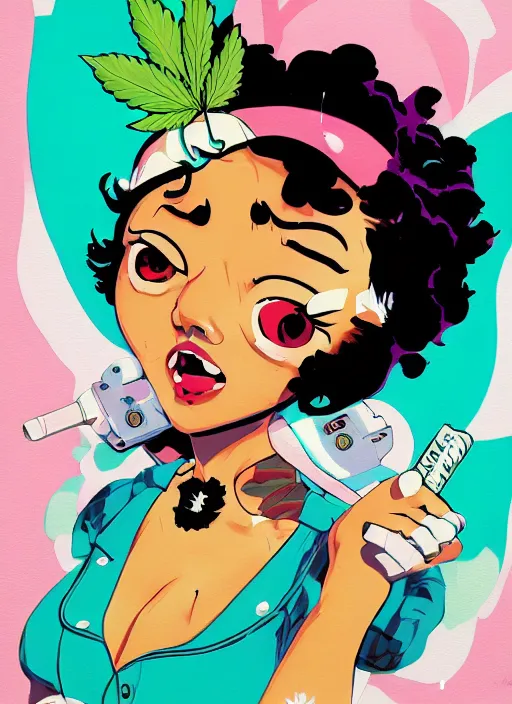 Image similar to bettyboop profile picture by sachin teng x ofwgkta, weed, marijuana, organic painting, hard edges, masterpiece, smoke, asymmetrical, matte paint, energetic