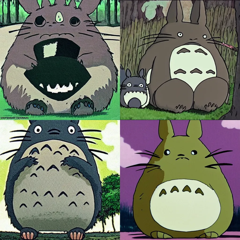 Prompt: totoro from my neighbor totoro creepily spying on you