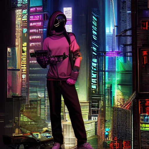 Image similar to cyberpunk hacker in front of bangkok by kashin, wadim