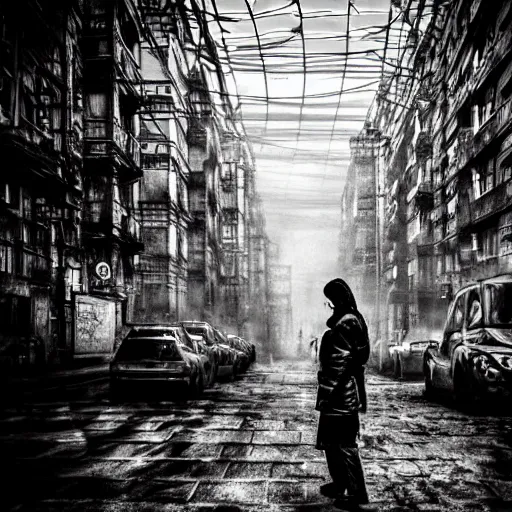 Image similar to Street photo gritty portrait in a crowded city on another planet, Neo Norilsk, Neo Kyiv, sci-fi, fantasy, intricate, very very beautiful, elegant, highly detailed, high contrast, shadows, smooth, photorealistic, cinematic, Unreal Engine 5, sharp focus, by Evgeny Zubkov, by Marat Zakirov, trending on Behance