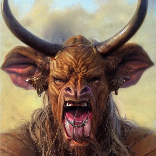 Image similar to Ferocious Minotaur portrait art by Donato Giancola and Bayard Wu, digital art, trending on artstation, 4k