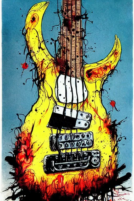 Image similar to electric guitar from hell by ralph steadman