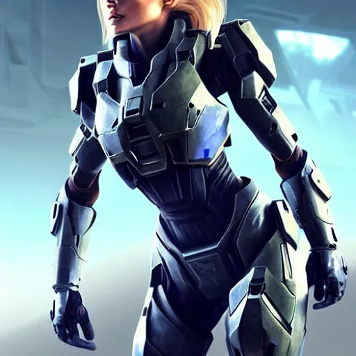 Image similar to A combination of Ashley Greene's and Adriana Dxim's and Grace Kelly's appearances with blonde hair wearing Forerunner armor from Halo, high tech, action shot, angular, full body portrait, futuristic, dramatic, fantasy, intricate, elegant, highly detailed, artstation, matte, sharp focus, 8K, art by Artgerm and Greg Rutkowski and Alphonse Mucha