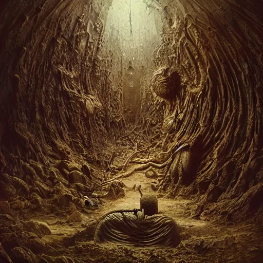 Image similar to an epic horrifying fantastic hyperdetailed 3 d matte painting photo taken with nikon d 7 5 0 an of a decaying eldritch creature partially covered with grafitti art by moebius by zdzisław beksinski by jakub rozalski by nekro