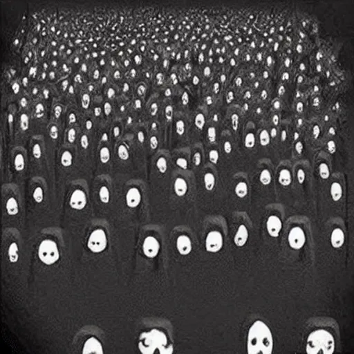 Image similar to procession of eyes. creepy, eerie, grim atmosphere