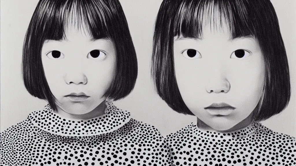 Prompt: A decent young girl portrait by Yayoi Kusama.